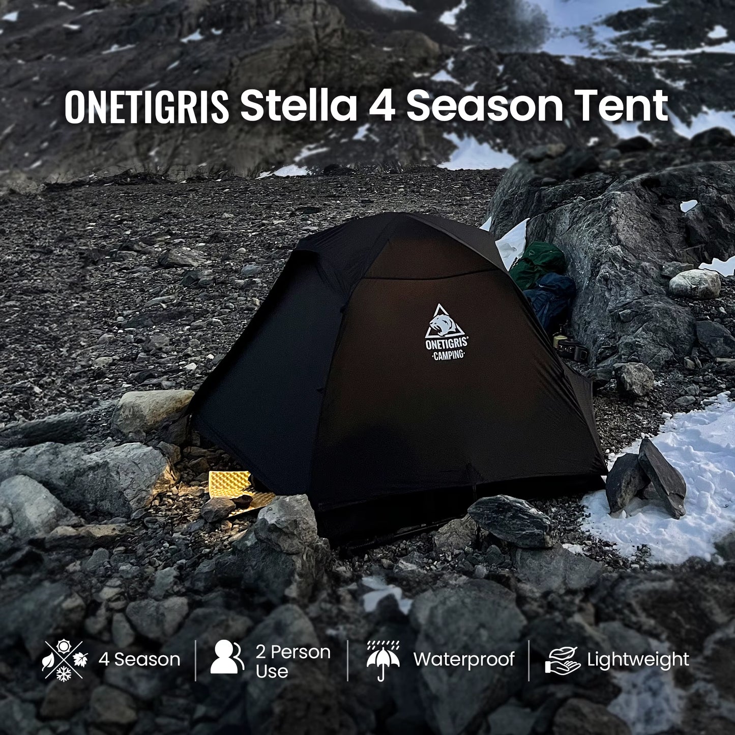 STELLA Camping Tent Black Tigris Series Backpacking Shelter Easy Setup Instant 2-Person 4-Season Tent for Hiking